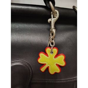 Coach Vintage Leather Four Leaf Clover Bag Charm Lime Green Gold Lucky Keychain